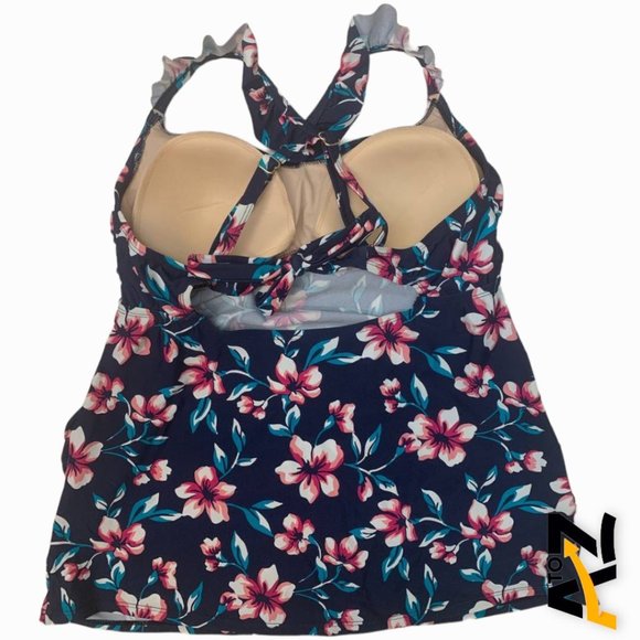 Maternity Floral Print D/DD Cup Vine Ruffle Strap Tankini Top Size L Large - Picture 3 of 10
